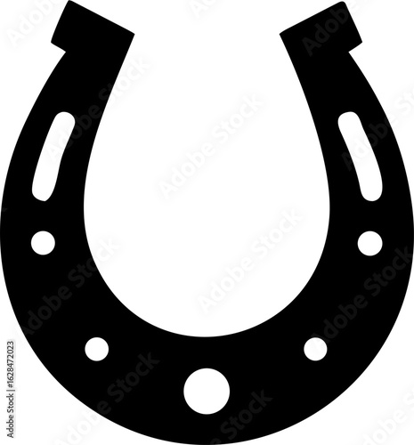 Black horseshoe icon, horse shoe symbol, luck charm, equestrian emblem isolated on Transparent Background