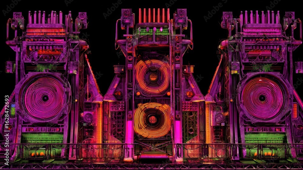 Fototapeta premium Cyberpunk stage design, vibrant colors
