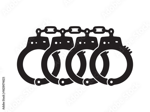 Four black handcuffs vector isolated on white background