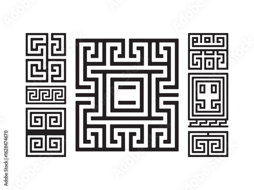 Greek key pattern geometric design silhouette vector isolated on white background