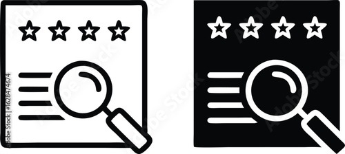 Document Rating Review Icon, Star Evaluation Magnifying Glass Symbol, Quality Assessment Vector