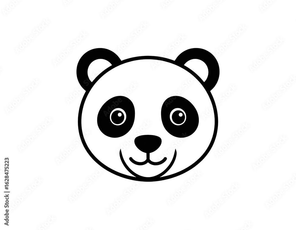 Fototapeta premium Adorable Panda Bear Face, Simple Line Art, Cute, Friendly