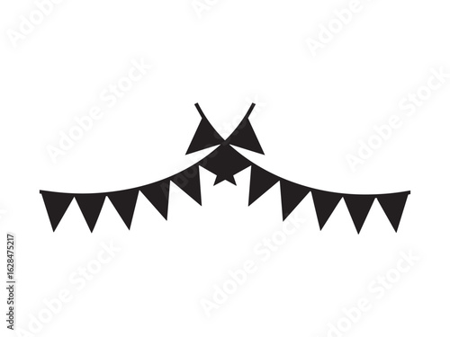 Black bunting flags forming a decorative arch silhouette vector isolated on white background