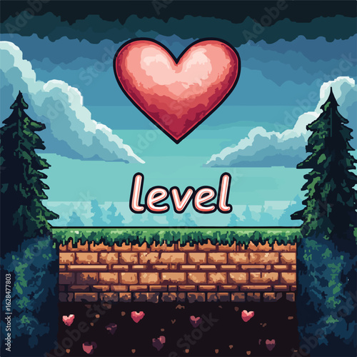 Interactive game level with heart symbol