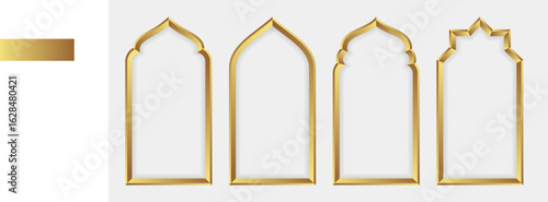 Golden Islamic window shapes in oriental style.
