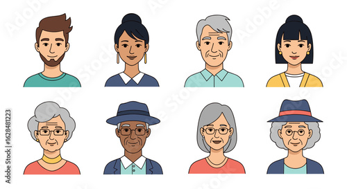 Diverse group of people representing different ages genders and ethnicities in a collection