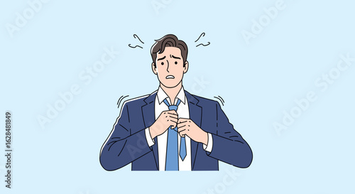 Anxious businessman fiddling with his tie feeling nervous before an important presentation or interview