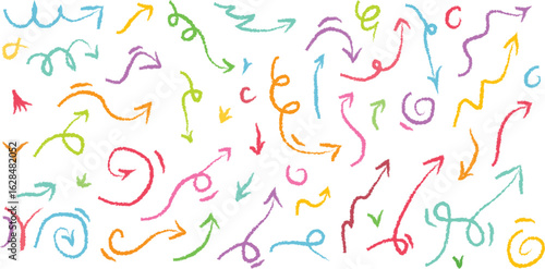 Hand-drawn Colorful Arrow Collection: Playful, Whimsical Vector Graphics for Design Projects.