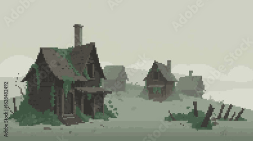Forgotten Village in a Pixelated Landscape
