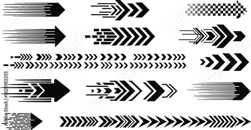 Dynamic speed arrows collection conveying motion forward progress and direction