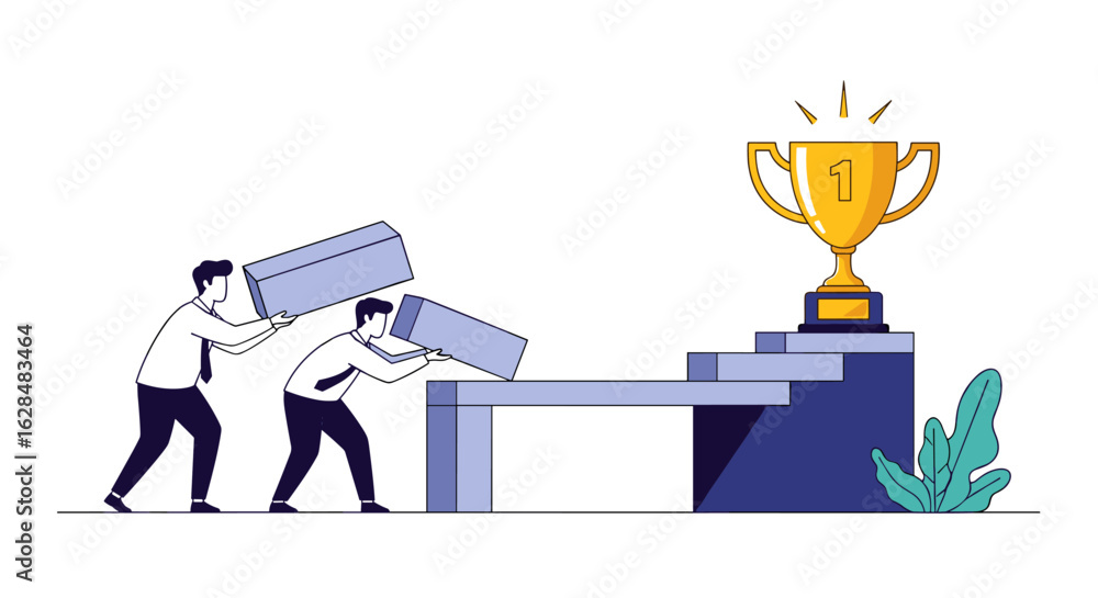 Fototapeta premium Teamwork and collaboration building steps towards achieving a winning goal together