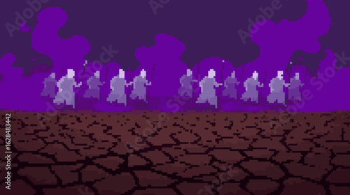 Mysterious Figures in a Pixelated Landscape