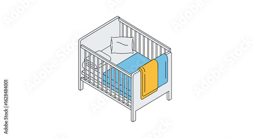 A cozy wooden baby crib filled with soft pillows and a warm blanket for a comfortable sleep