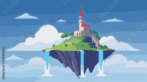 Floating Castle on a Pixelated Island