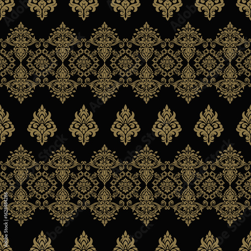 Elegant damask pattern in gold and black.