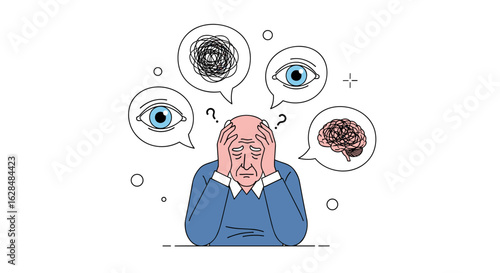 Elderly person experiencing cognitive decline and confusion with memory loss and brain health concerns impacting daily life