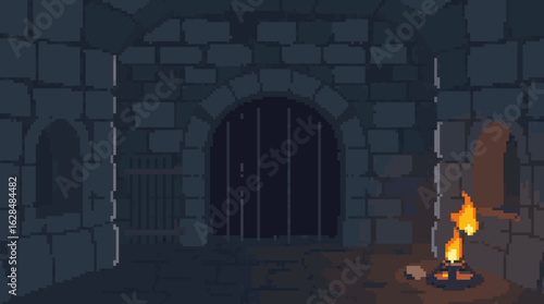 Mysterious Dungeon Interior with Flickering Flame