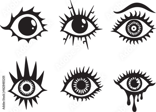 Mysterious, striking eyes convey emotion and intrigue with bold designs