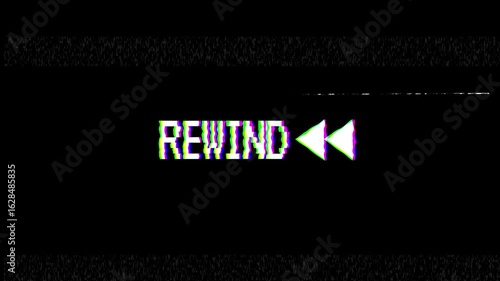 Rewind VHS tape overlay with distorted signal glitch. Retro vintage VHS background. 4k animated video.