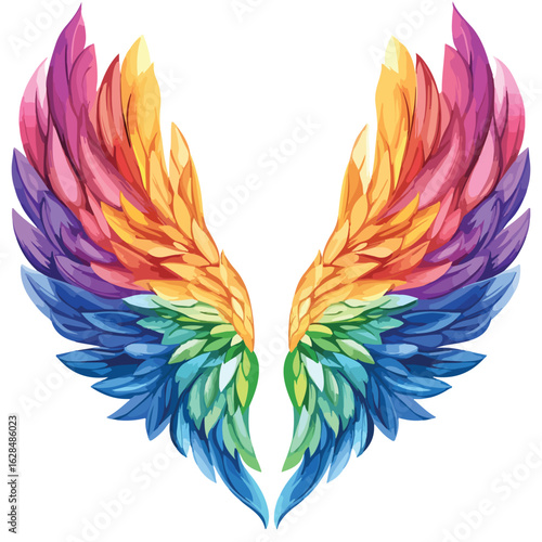 Vibrant Rainbow Wings Isolated on White