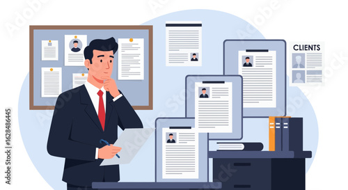 Professional Analyst Reviewing Candidate Profiles In Corporate Setting