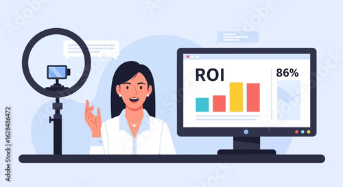 Woman Presenting Positive Roi Data During Online Business Meeting