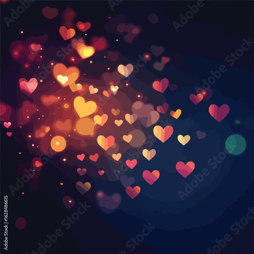 Dark gradient background with hearts