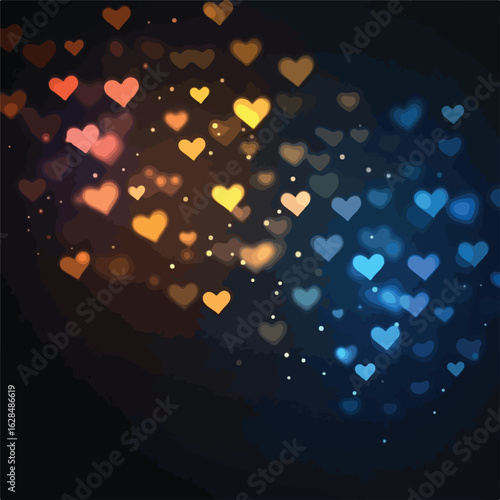 Dark gradient background with hearts