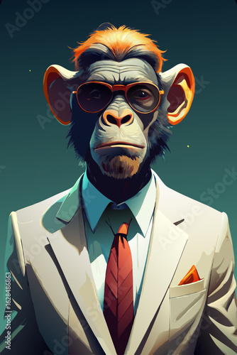 chimpanzees wearing elegant white suit