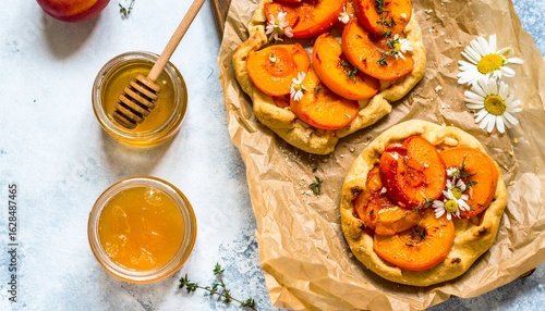 Wallpaper Mural Rustic Peach Galettes with Honey and Daisies on Parchment Paper Torontodigital.ca