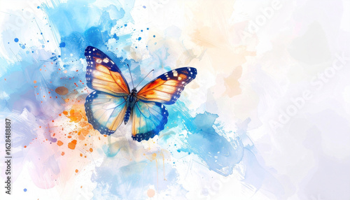 Beautiful and colorful watercolor splash painting of a butterfly