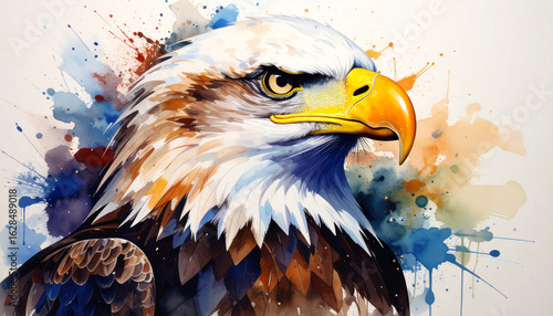 Beautiful and colorful watercolor splash painting of a huge eagle