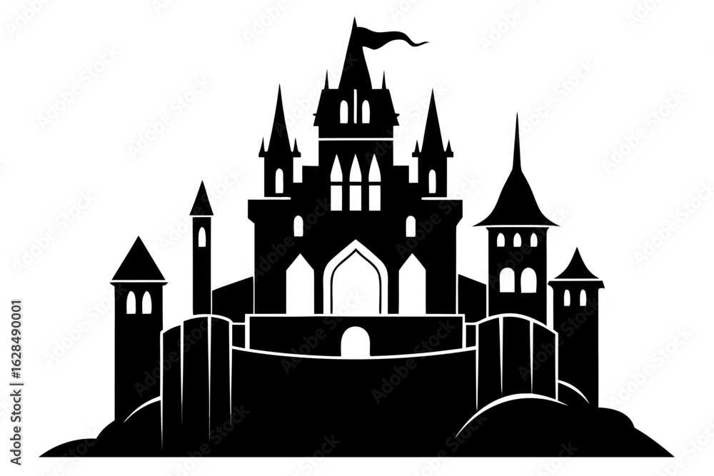 Obraz premium castle architecture black silhouette vector on white background