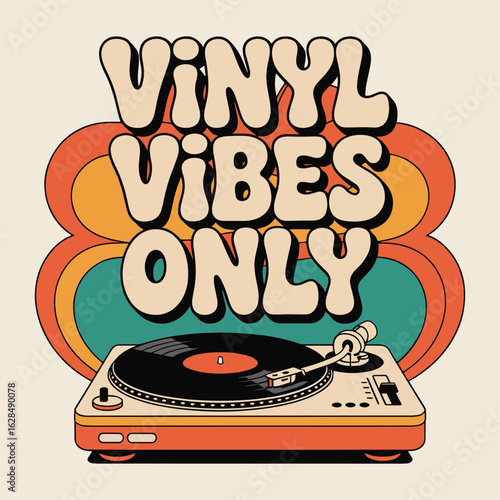 Vinyl Vibes Only Retro Record Player T Shirt Design