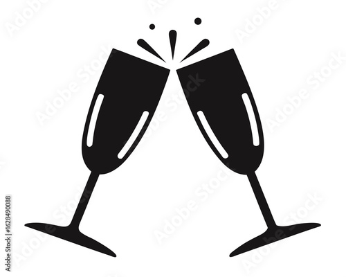 Champagne glasses clinking, cheers icon illustration