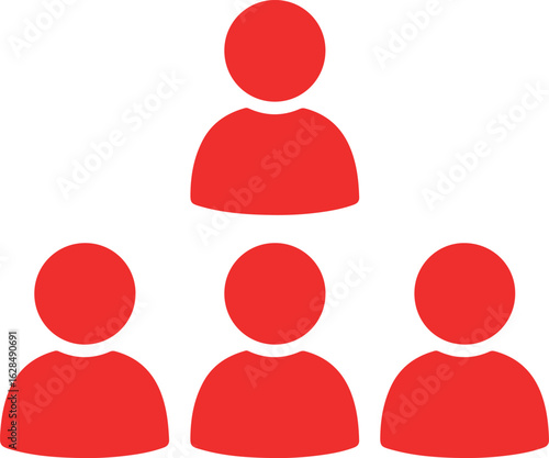 Four red person icons arranged in a pyramid formation