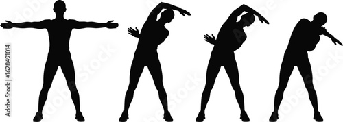 Silhouette, Stretching, Fitness, Exercise, Full Body, Warm-Up, Flexibility, Healthy Lifestyle, Physical Activity, Workout, Pose, Training, Wellness, Movement, Balance