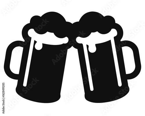 Two beer mug black silhouette vector icon, beer mug icon
