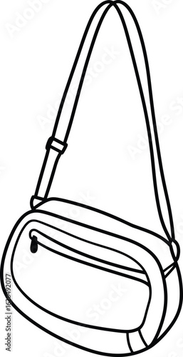 Cad drawing flat vector illustration, crossbody bag with strap, fashion accessory, travel gear, stylish design, outline, zipper pocket, isolated