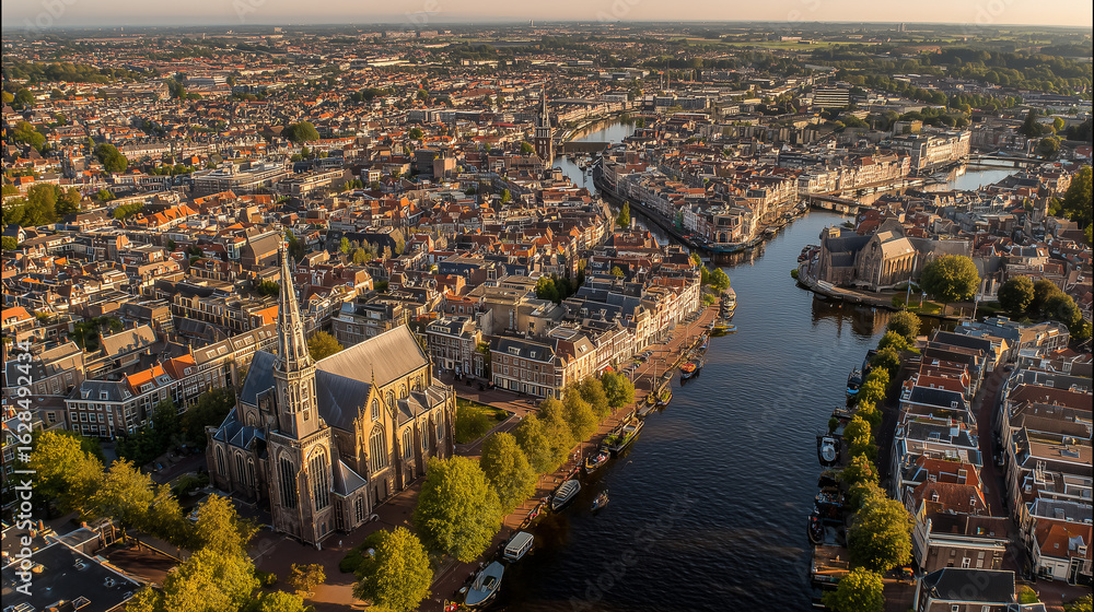 Obraz premium Aerial of Haarlem city and rooftops
