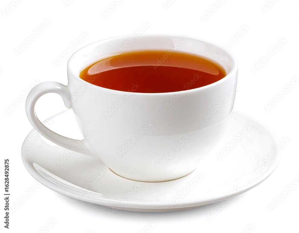White teacup filled with amber liquid White teacup filled with amber liquid