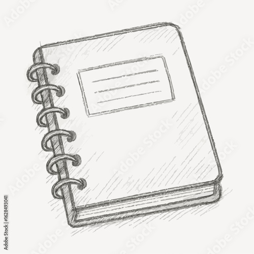 Sketch of blank spiral notebook with lined pages on white background  
