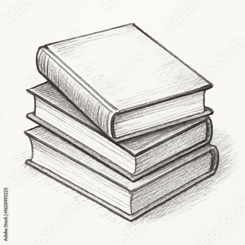 Stack of three blank books in hand-drawn sketch style  