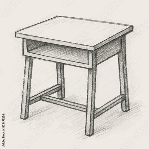 Wooden table sketch in minimalist style with simple design  