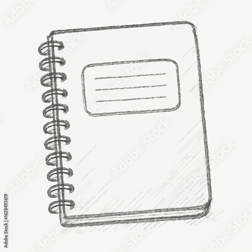 Sketch of a spiral-bound notebook with blank cover design  