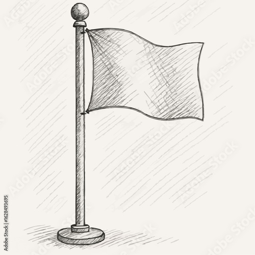 Sketch of a blank flag on a pole with a simple base  