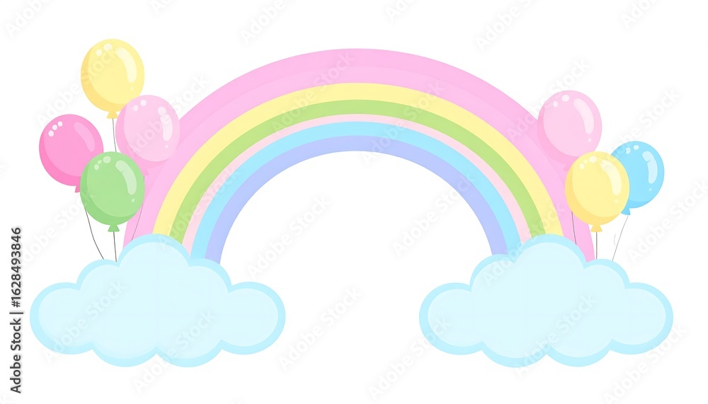 Pastel rainbow with balloons and clouds Pastel rainbow with balloons and clouds