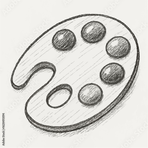 Sketch of an artist palette with paint circles on a light background  