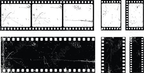 Vintage film strips with grunge texture add retro movie feel
