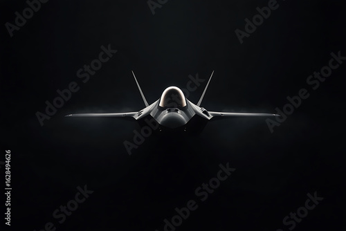 Stealth Aircraft Silhouette: Low-visibility design showcases sharp angles and advanced technology. Dark background enhances its stealthy presence.